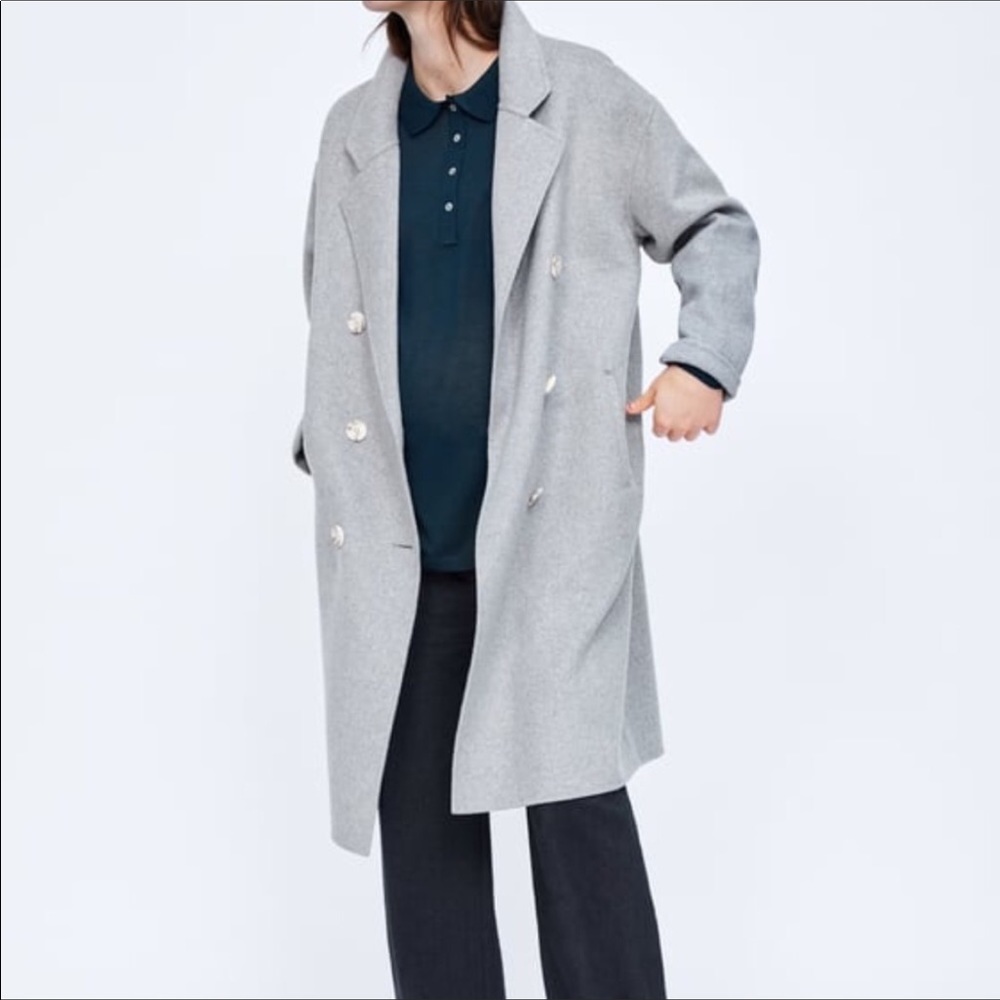 NWT Zara Light Grey/Blue Double Breasted Coat Sz S